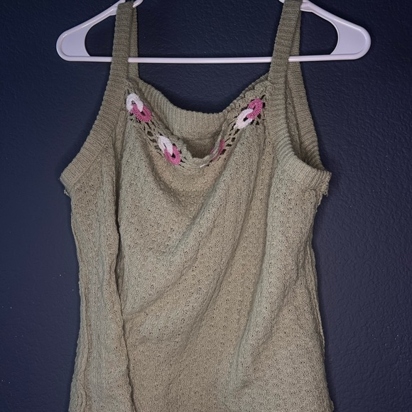 Women's Olive Green Knit Tank Top Crotchet - Picture 1 of 2
